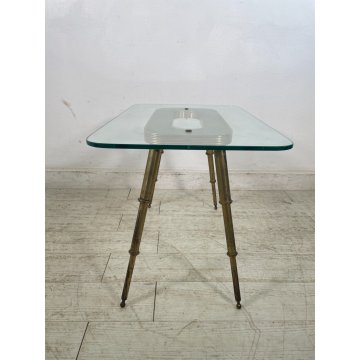 TAVOLINO SALOTTO DESIGN VETRO OTTONE LEGNO MIDCENTURY TABLE 1950 VINTAGE