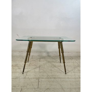 TAVOLINO SALOTTO DESIGN VETRO OTTONE LEGNO MIDCENTURY TABLE 1950 VINTAGE