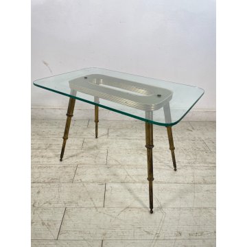 TAVOLINO SALOTTO DESIGN VETRO OTTONE LEGNO MIDCENTURY TABLE 1950 VINTAGE