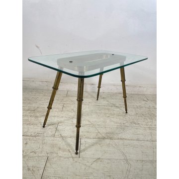 TAVOLINO SALOTTO DESIGN VETRO OTTONE LEGNO MIDCENTURY TABLE 1950 VINTAGE