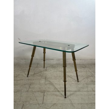 TAVOLINO SALOTTO DESIGN VETRO OTTONE LEGNO MIDCENTURY TABLE 1950 VINTAGE