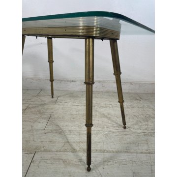 TAVOLINO SALOTTO DESIGN VETRO OTTONE LEGNO MIDCENTURY TABLE 1950 VINTAGE