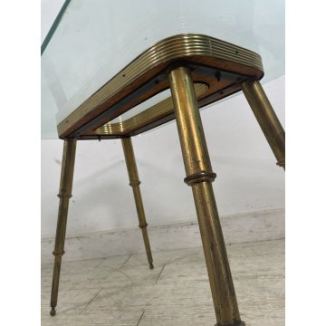 TAVOLINO SALOTTO DESIGN VETRO OTTONE LEGNO MIDCENTURY TABLE 1950 VINTAGE