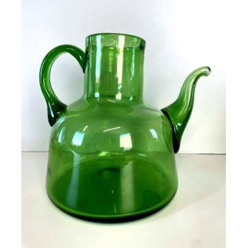 CARAFFA VINTAGE BROCCA VERSATOIO VETRO SOFFIATO VERDE Empoli TOSCANA ANNI 40/50