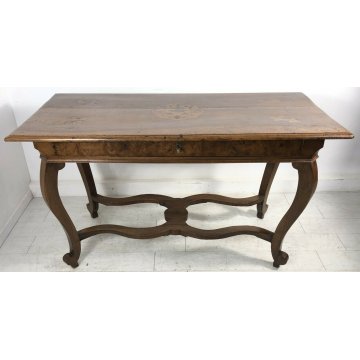 ANTICO TAVOLO 1 CASSETTO 800 NOCE INTARSIATO 4 GAMBE IMPERO PRANZO RIUNIONI OLD
