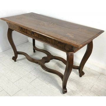 ANTICO TAVOLO 1 CASSETTO 800 NOCE INTARSIATO 4 GAMBE IMPERO PRANZO RIUNIONI OLD