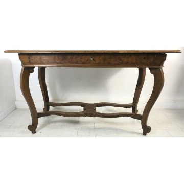 ANTICO TAVOLO 1 CASSETTO 800 NOCE INTARSIATO 4 GAMBE IMPERO PRANZO RIUNIONI OLD