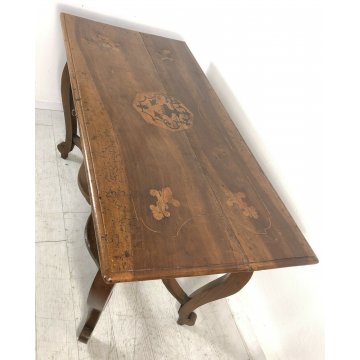 ANTICO TAVOLO 1 CASSETTO 800 NOCE INTARSIATO 4 GAMBE IMPERO PRANZO RIUNIONI OLD