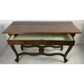 ANTICO TAVOLO 1 CASSETTO 800 NOCE INTARSIATO 4 GAMBE IMPERO PRANZO RIUNIONI OLD