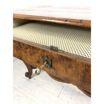 ANTICO TAVOLO 1 CASSETTO 800 NOCE INTARSIATO 4 GAMBE IMPERO PRANZO RIUNIONI OLD