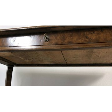 ANTICO TAVOLO 1 CASSETTO 800 NOCE INTARSIATO 4 GAMBE IMPERO PRANZO RIUNIONI OLD