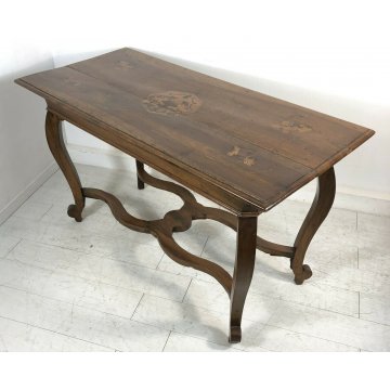 ANTICO TAVOLO 1 CASSETTO 800 NOCE INTARSIATO 4 GAMBE IMPERO PRANZO RIUNIONI OLD