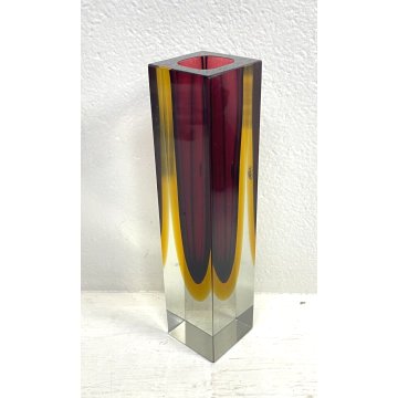 RARO VASO VETRO SOMMERSO 30 cm  MURANO FLAVIO POLI ROSSO GIALLO ANNI 70 ITALIA