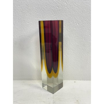 RARO VASO VETRO SOMMERSO 30 cm  MURANO FLAVIO POLI ROSSO GIALLO ANNI 70 ITALIA