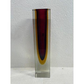 RARO VASO VETRO SOMMERSO 30 cm  MURANO FLAVIO POLI ROSSO GIALLO ANNI 70 ITALIA