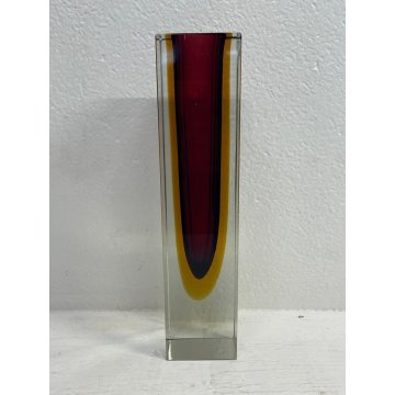 RARO VASO VETRO SOMMERSO 30 cm  MURANO FLAVIO POLI ROSSO GIALLO ANNI 70 ITALIA