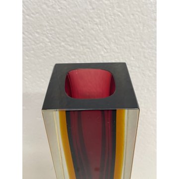 RARO VASO VETRO SOMMERSO 30 cm  MURANO FLAVIO POLI ROSSO GIALLO ANNI 70 ITALIA