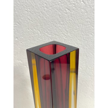 RARO VASO VETRO SOMMERSO 30 cm  MURANO FLAVIO POLI ROSSO GIALLO ANNI 70 ITALIA