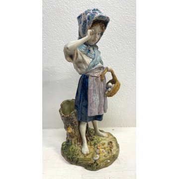 FIGURA CERAMICA BAMBINA Richard Ginori FIRMATA SCULTURA epoca '900 CONTADINA