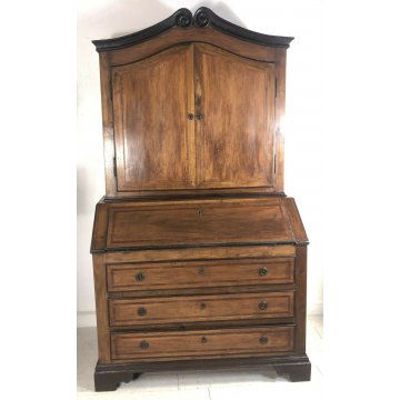 ANTICO TRUMEAU PIEMONTESE COMO CREDENZA DOPPIO CORPO RIBALTA 2 ANTE 4 CASSETTI