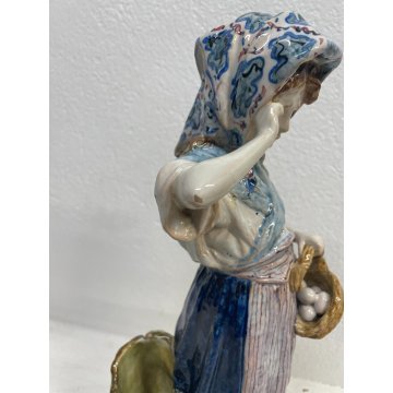 FIGURA CERAMICA BAMBINA Richard Ginori FIRMATA SCULTURA epoca '900 CONTADINA