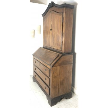 ANTICO TRUMEAU PIEMONTESE COMO CREDENZA DOPPIO CORPO RIBALTA 2 ANTE 4 CASSETTI