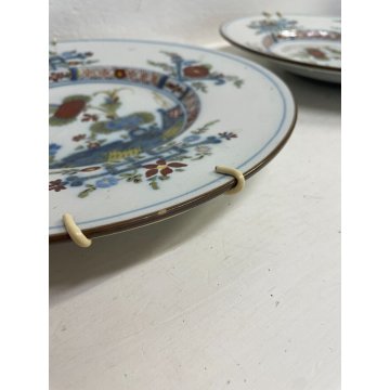 COPPIA PIATTO CERAMICA FAENZA EPOCA 1700 DIPINTO GAROFANO FIORI FLOREALE ø 28 cm