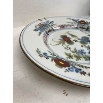 COPPIA PIATTO CERAMICA FAENZA EPOCA 1700 DIPINTO GAROFANO FIORI FLOREALE ø 28 cm