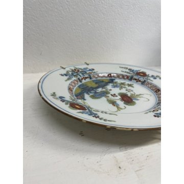 COPPIA PIATTO CERAMICA FAENZA EPOCA 1700 DIPINTO GAROFANO FIORI FLOREALE ø 28 cm