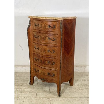 ANTICA CREDENZA 5 CASSETTI STILE LUIGI XV PRIMI 1900 LEGNO INTARSIATO MARMO OLD