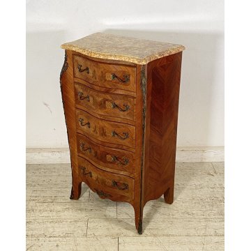 ANTICA CREDENZA 5 CASSETTI STILE LUIGI XV PRIMI 1900 LEGNO INTARSIATO MARMO OLD