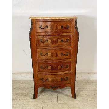 ANTICA CREDENZA 5 CASSETTI STILE LUIGI XV PRIMI 1900 LEGNO INTARSIATO MARMO OLD