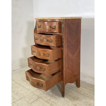 ANTICA CREDENZA 5 CASSETTI STILE LUIGI XV PRIMI 1900 LEGNO INTARSIATO MARMO OLD