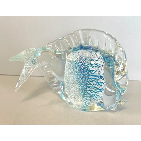SCULTURA VETRO Murano SOMMERSO PESCE BLU AZZURRO ITALIA GLASS FISH PAGLIUZZE ARG