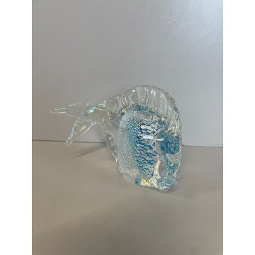 SCULTURA VETRO Murano SOMMERSO PESCE BLU AZZURRO ITALIA GLASS FISH PAGLIUZZE ARG