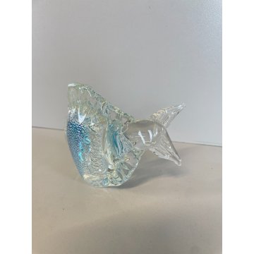 SCULTURA VETRO Murano SOMMERSO PESCE BLU AZZURRO ITALIA GLASS FISH PAGLIUZZE ARG