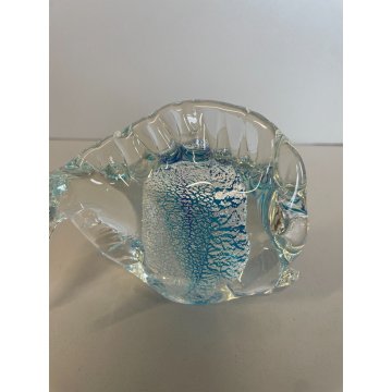 SCULTURA VETRO Murano SOMMERSO PESCE BLU AZZURRO ITALIA GLASS FISH PAGLIUZZE ARG