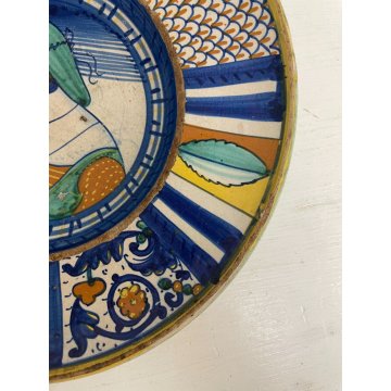 ANTICO PIATTO PARATA MAIOLICA Deruta PROFILO DONNA La Bella lettera M ø 31cm XVI