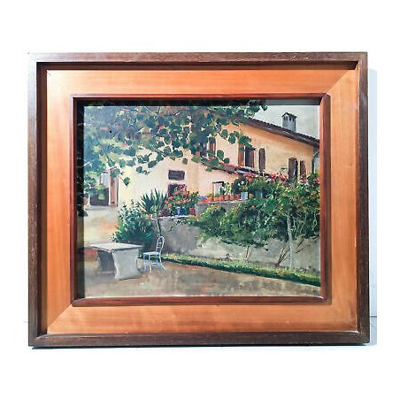 ANTICO QUADRO DIPINTO OLIO TAVOLA CASA CAMPAGNA CASOLARE EPOCA 1900 CORNICE ARTE