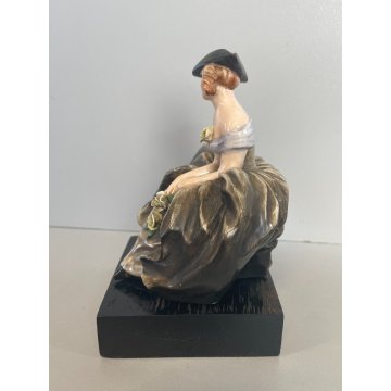 DAMA CACCIAPUOTI PORCELLANA SCULTURA FIGURA DONNA FIRMATA ITALY ANNI '50 FIORI