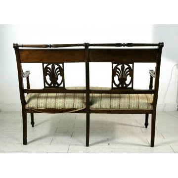 PANCA PANCHETTA STILE BAROCCO BANQUETTE BENCH LEGNO NOCE DIVANETTO 2 POSTI '900