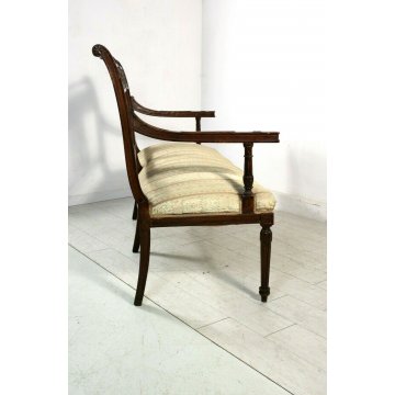 PANCA PANCHETTA STILE BAROCCO BANQUETTE BENCH LEGNO NOCE DIVANETTO 2 POSTI '900