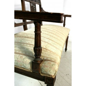 PANCA PANCHETTA STILE BAROCCO BANQUETTE BENCH LEGNO NOCE DIVANETTO 2 POSTI '900