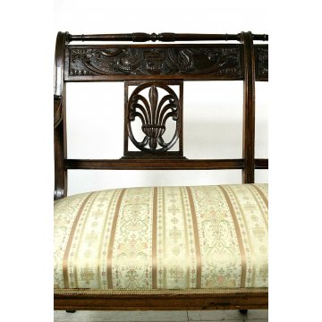 PANCA PANCHETTA STILE BAROCCO BANQUETTE BENCH LEGNO NOCE DIVANETTO 2 POSTI '900