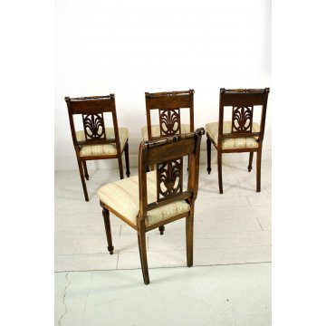 GRUPPO 4 SEDIE SALA SALOTTO LEGNO NOCE INTAGLIATE IMBOTTITE STILE BAROCCO '900