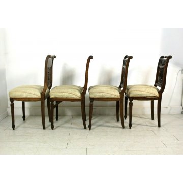 GRUPPO 4 SEDIE SALA SALOTTO LEGNO NOCE INTAGLIATE IMBOTTITE STILE BAROCCO '900