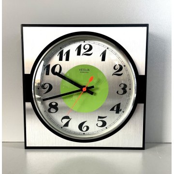 RARO OROLOGIO da PARETE VINTAGE Veglia Elettronico VERDE FLUO METALLO ANNI '70