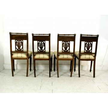 GRUPPO 4 SEDIE SALA SALOTTO LEGNO NOCE INTAGLIATE IMBOTTITE STILE BAROCCO '900