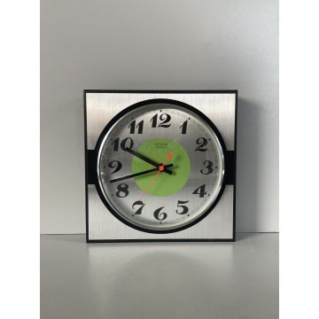 RARO OROLOGIO da PARETE VINTAGE Veglia Elettronico VERDE FLUO METALLO ANNI '70