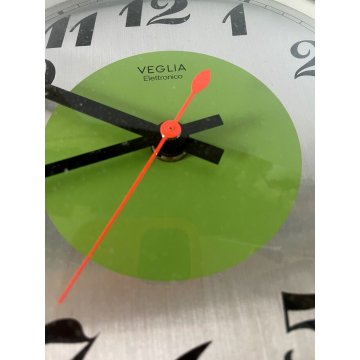 RARO OROLOGIO da PARETE VINTAGE Veglia Elettronico VERDE FLUO METALLO ANNI '70